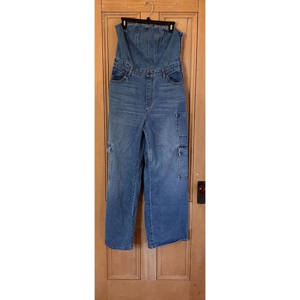 Wild Fable Womens Denim Tube Strapless Cargo Jumpsuit Size Medium Blue SP EXC - Picture 3 of 12